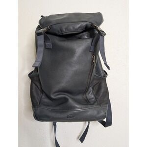 Rare Lacoste Large Black Leather Backpack Orange Interior Pockets Mesh Buckle